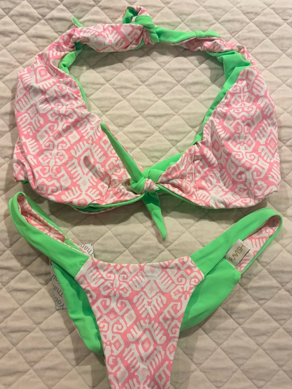 Pink & Green Patterned Women's Bikini Set